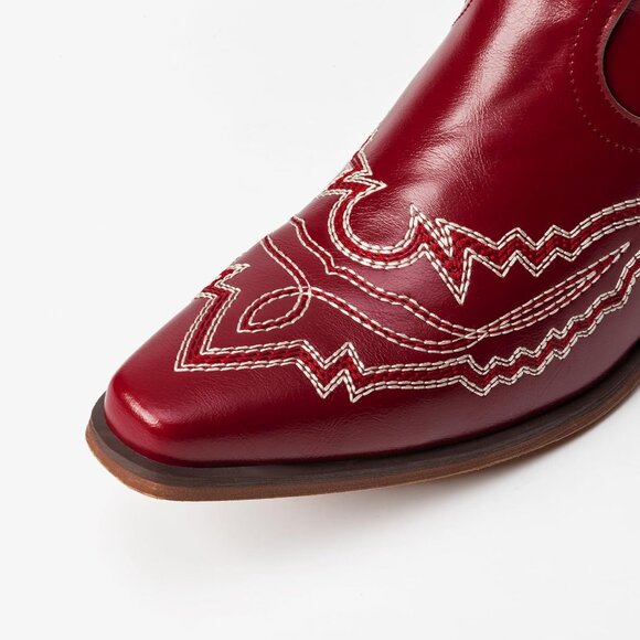 ⚡Women's Red Cowgirl Western Knee High Booties Embroidered Side Zipper - Picture 4 of 7